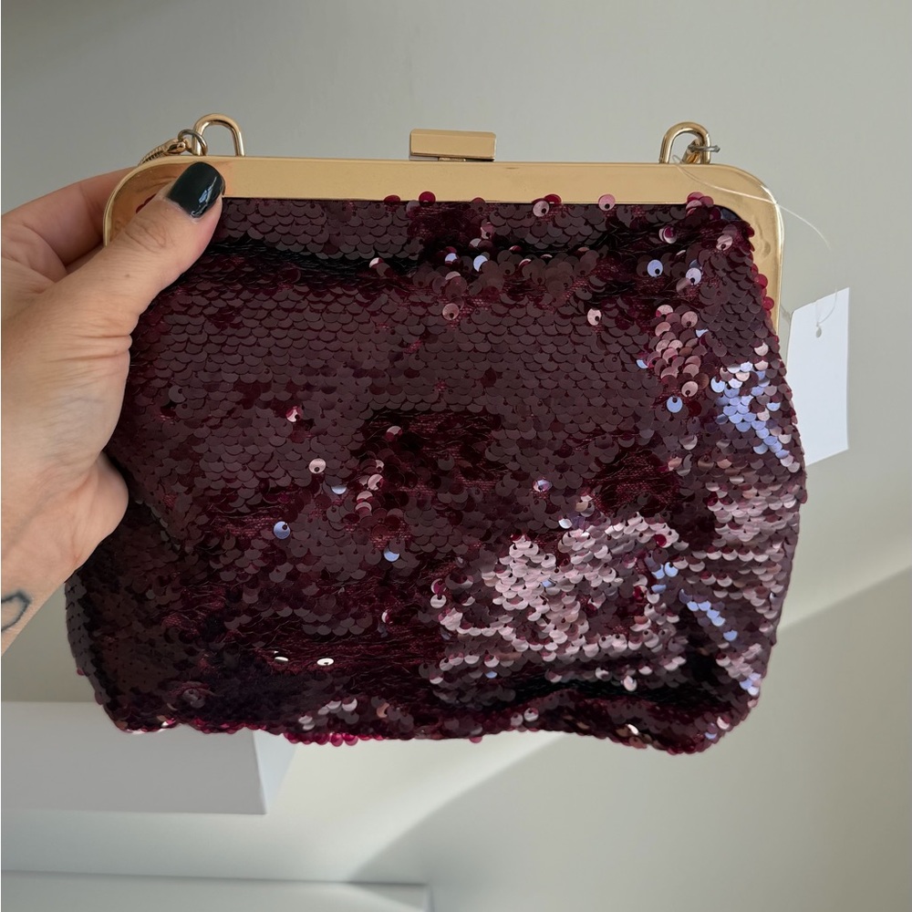 Ann Taylor Burgundy Sequin Clutch